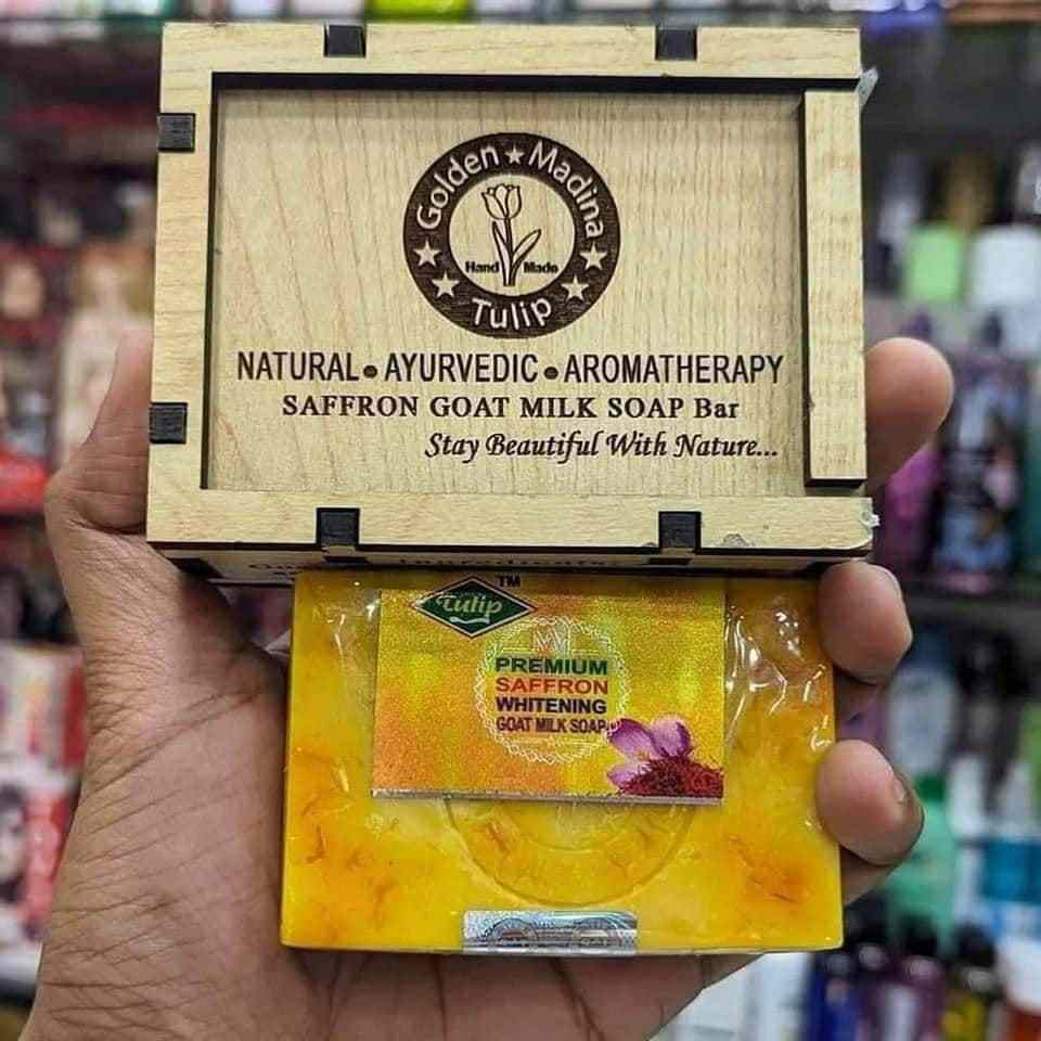 Saffron Goat Milk Soap Bar Wooden Box (150gm)